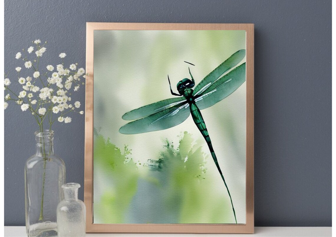 Dragonfly Watercolor Print, Botanical Wall Art - Image 3