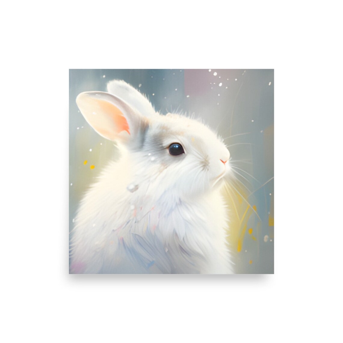 White Baby Bunny Close Up Portrait Watercolor Animal Art Poster - Image 2