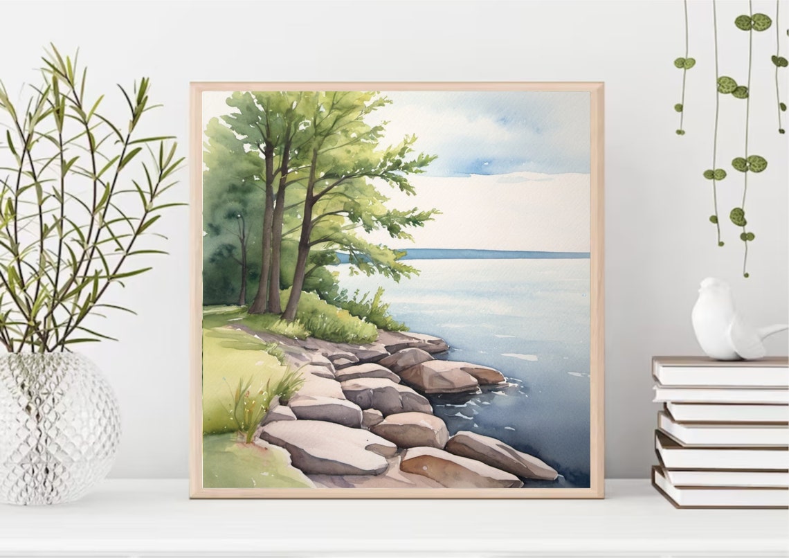 Lake Ontario Painting Canadian Forest Lake Watercolor Art Print Great Lakes Wall Art Mountain Lake Landscape Artwork Ontario Travel Poster - Image 4