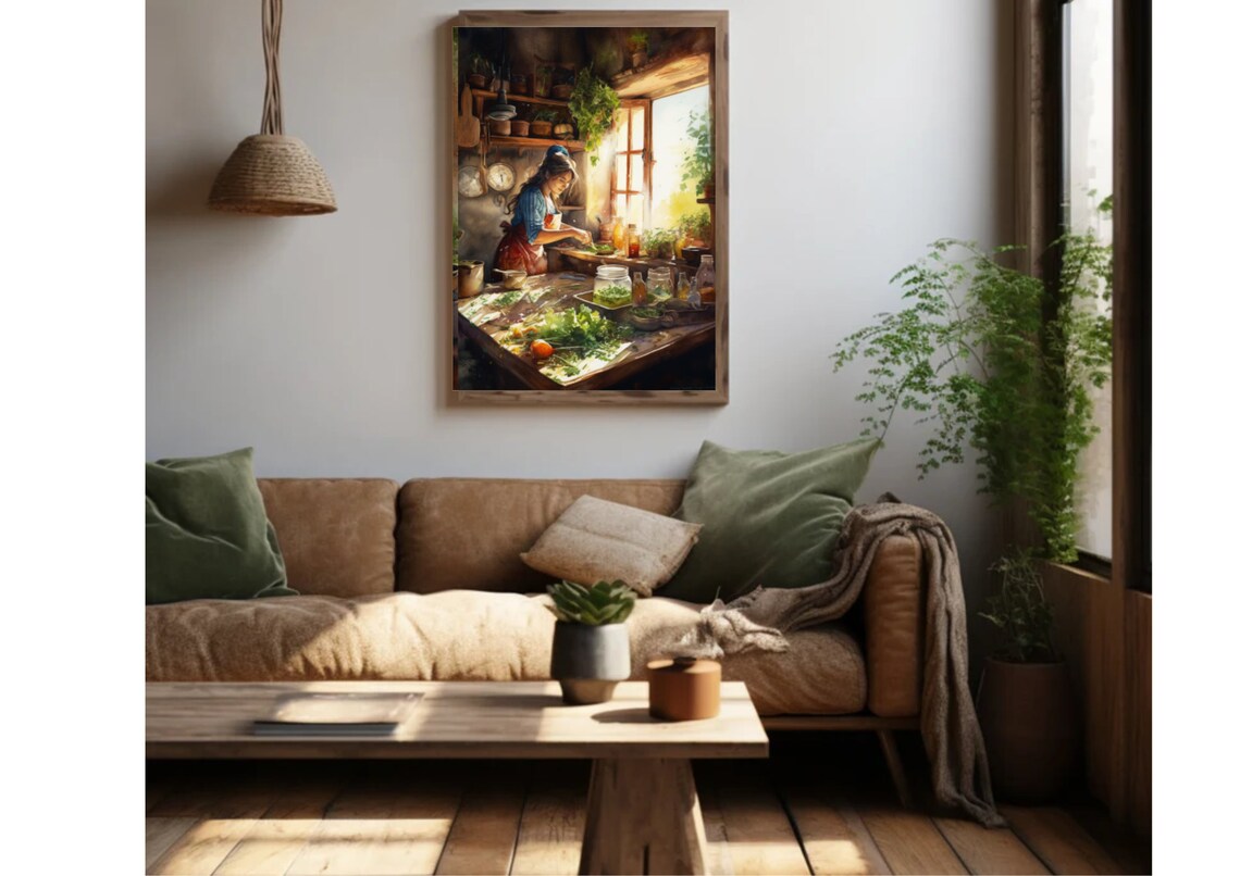 Woman Cooks in a Country Kitchen, French Country Print - Image 3
