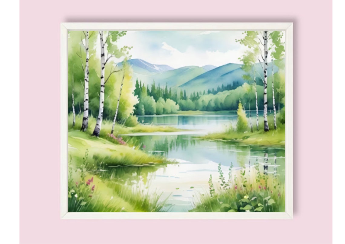 Colorado Aspen Lake Birch Forest Wildflowers Watercolor Poster - Image 6