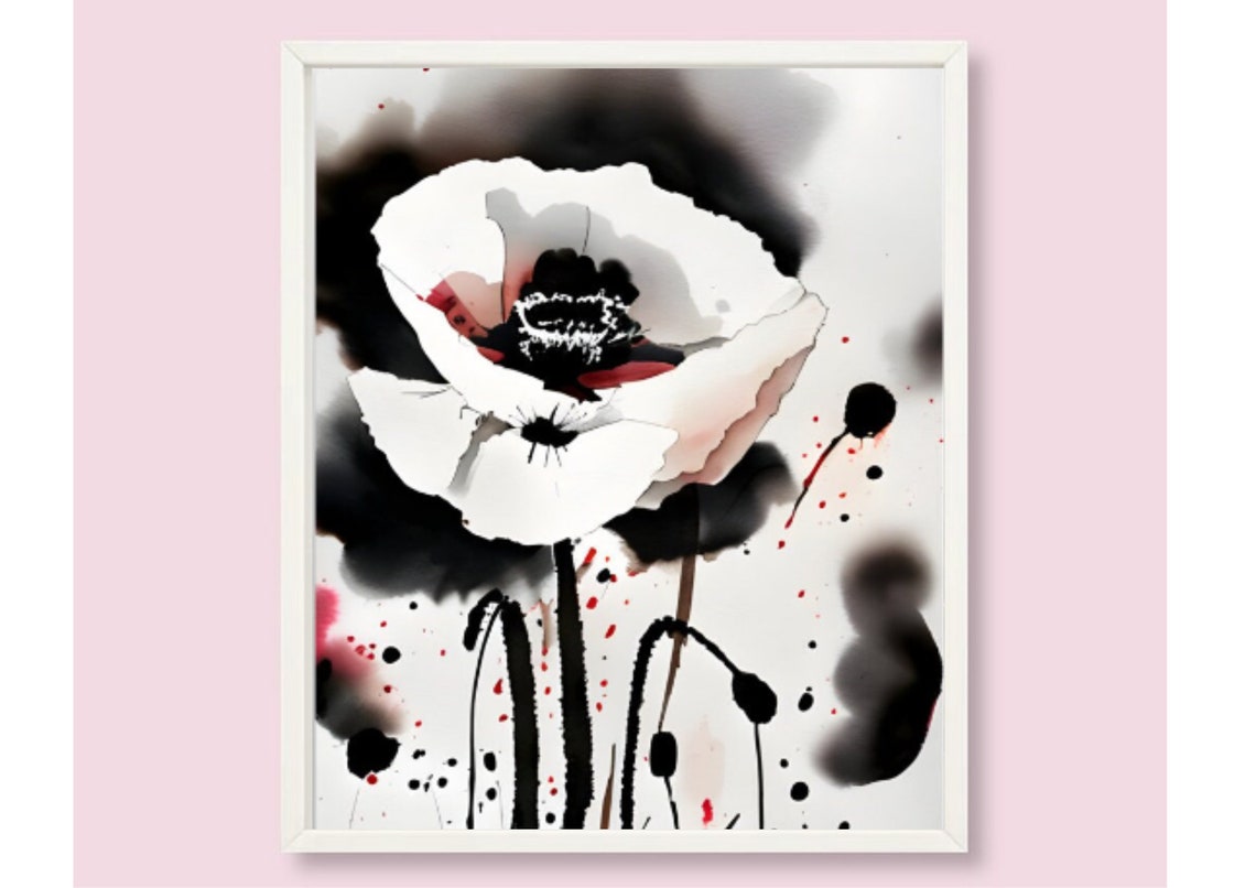 Poppies Painting Watercolor And Ink Poppies Art Poppy Art Print California Poppy Wall Art Botanical Print White Flower Giclee Fine Art Print - Image 6