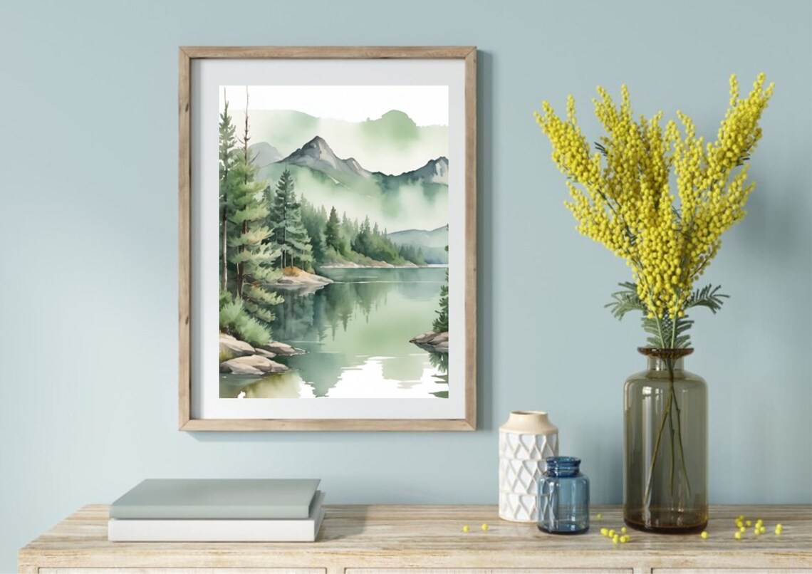 Redfish Lake Watercolor Landscape Art Print, Idaho - Image 3