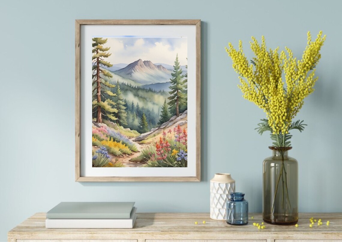Rocky Mountain Wildflower Meadow Summer Hike Watercolor Poster - Image 3