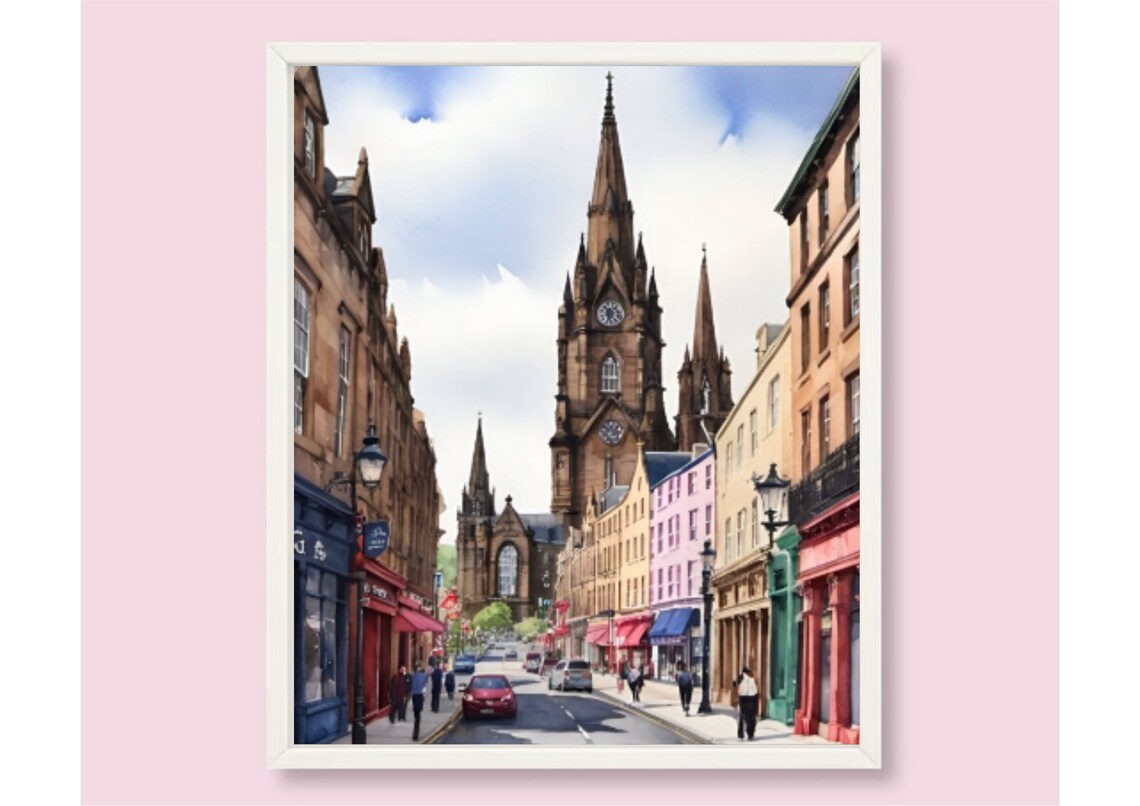 Edinburgh Watercolor Travel Poster, Scottish Cityscape - Image 6