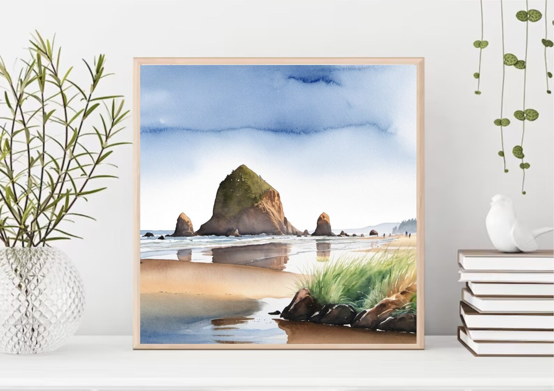 Cannon Beach Watercolor Travel Poster, Oregon Coast - Image 4
