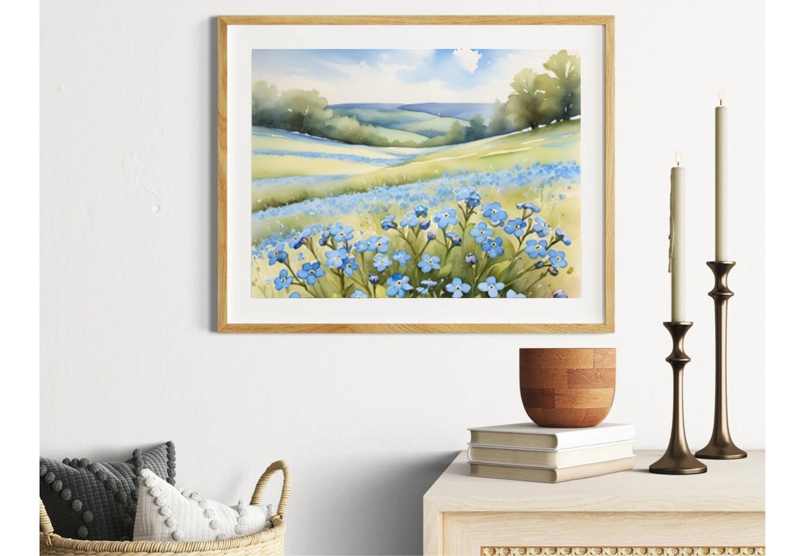 Forget Me Not Valley Of Blue Wildflowers Under Rolling Hills Poster - Image 4