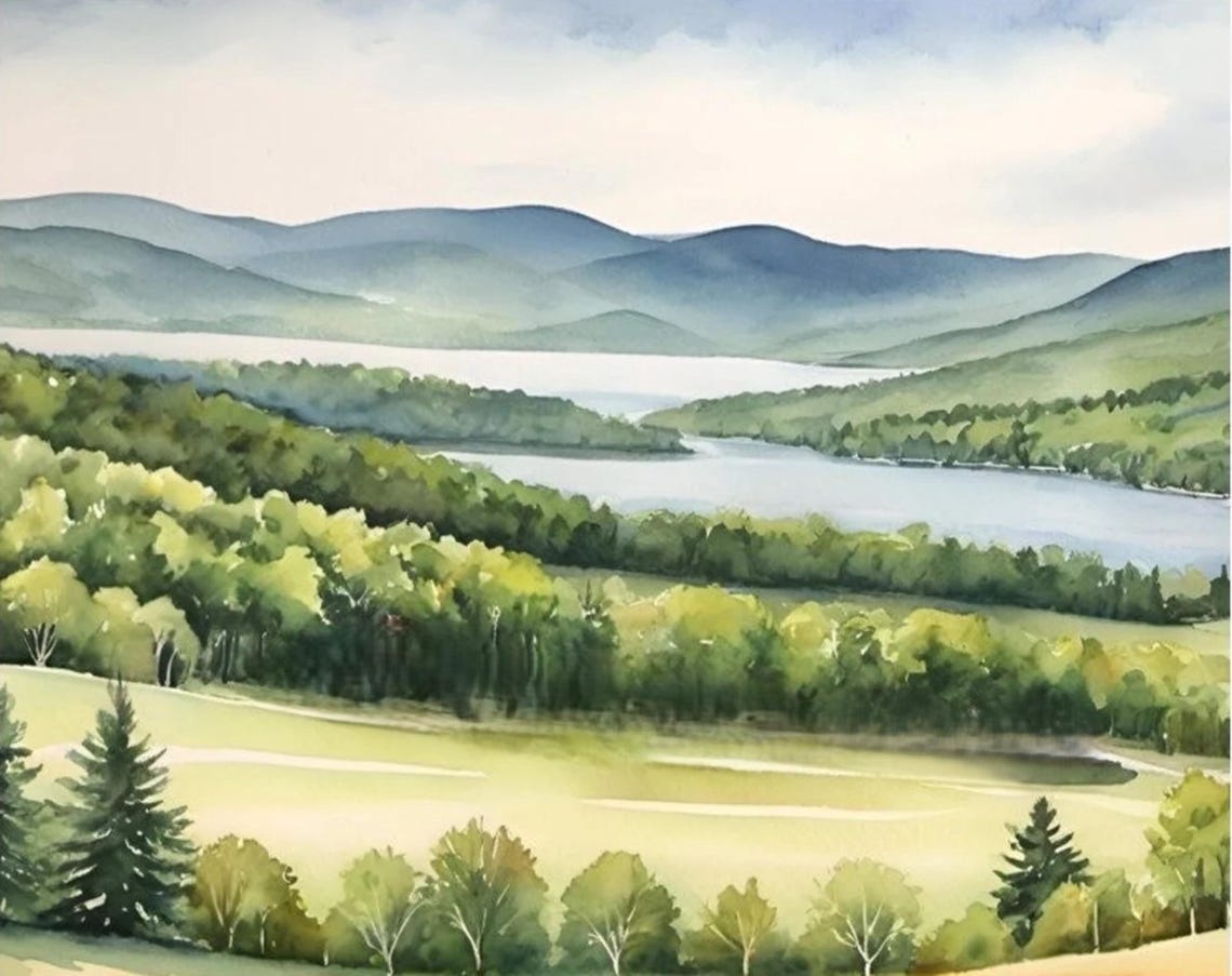 Custom Order For Katie Holmes Vermont Green Mountain Landscape Watercolor Painting - Image 2