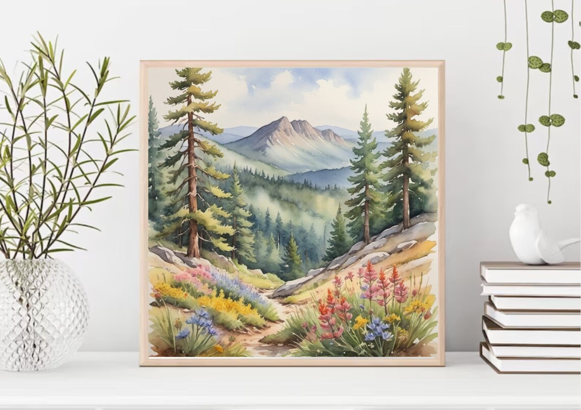 Rocky Mountain Wildflower Meadow Summer Hike Watercolor Poster - Image 4