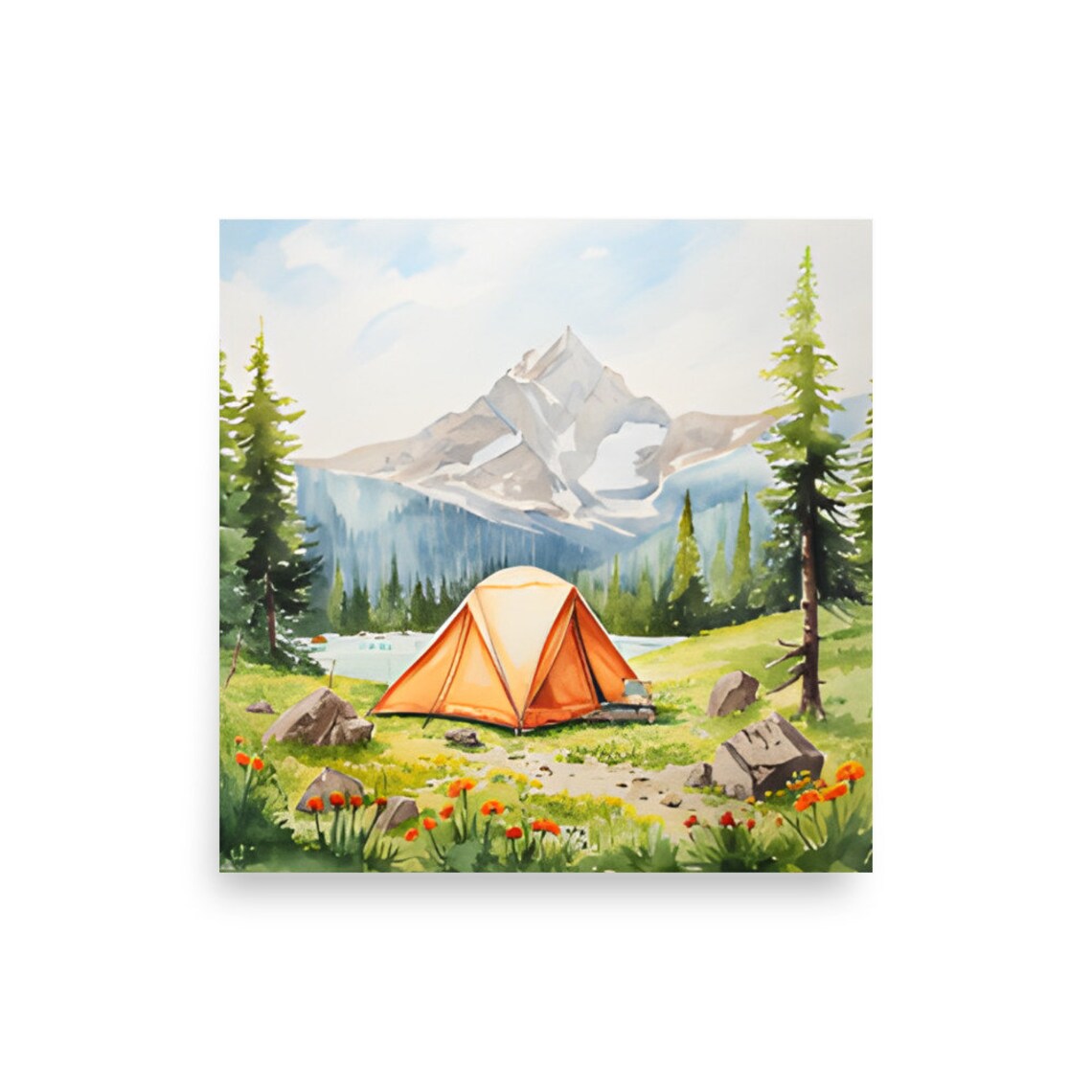 Utah Painting Sundial Peak Watercolor Art Mountain Lake Art Print Tent In The Mountain Artwork Pine Forest Art Watercolor Mountain Landscape - Image 2