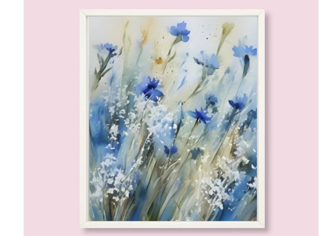 Blue Cornflowers Loose Abstract Breezy Watercolor Floral Art Poster - Image 6