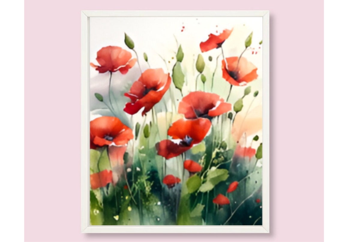Poppy Field Painting Tuscany Watercolor Art Print Poppies Meadow Wall Art Wildflowers Art Italy Country Landscape Art Red Poppies Field Art - Image 6