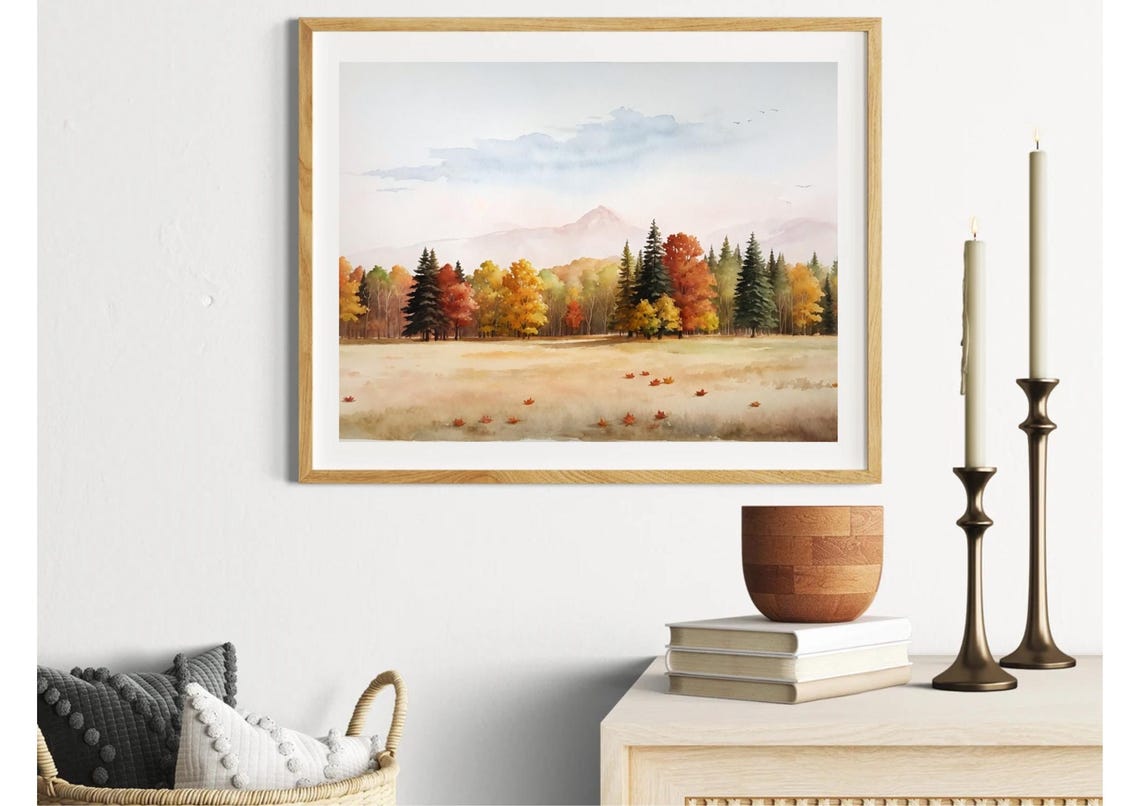 Vermont Autumn Meadow With Colorful Trees And Distant Mountain Poster - Image 6