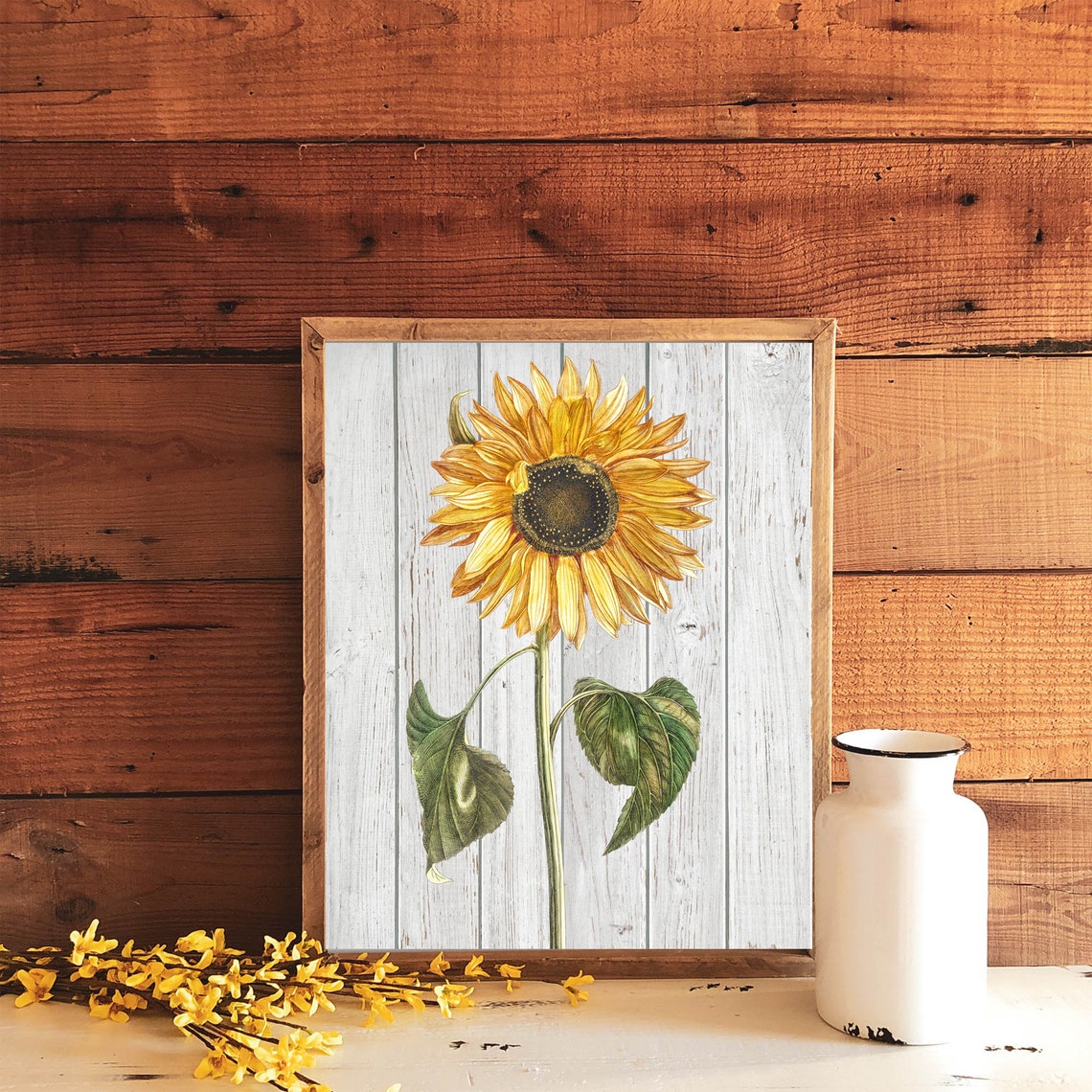 Vintage Sunflower Whitewashed Wood Rustic Farmhouse Botanical Poster - Image 3