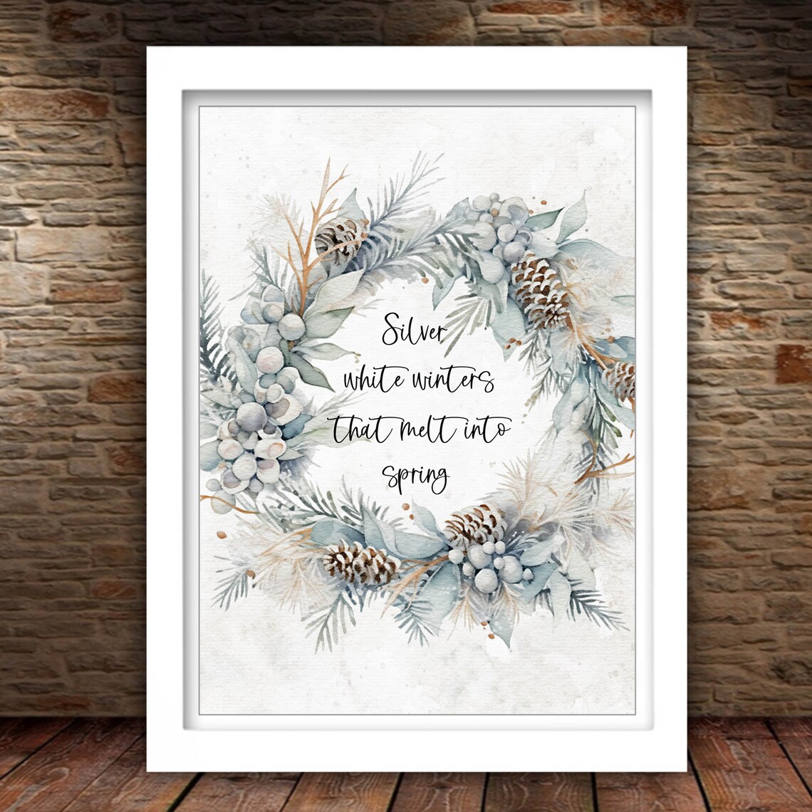 Silver White Winters That Melt Into Spring Frosty Pinecone Wreath Poster - Image 2