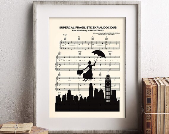 Mary Poppins Silhouette Supercalifragilisticexpialidocious Sheet Music Art Print