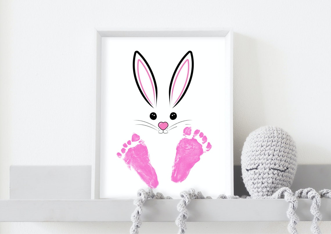 Cute Bunny Ears Footprint Baby Nursery Keepsake Spring Art Poster - Image 4