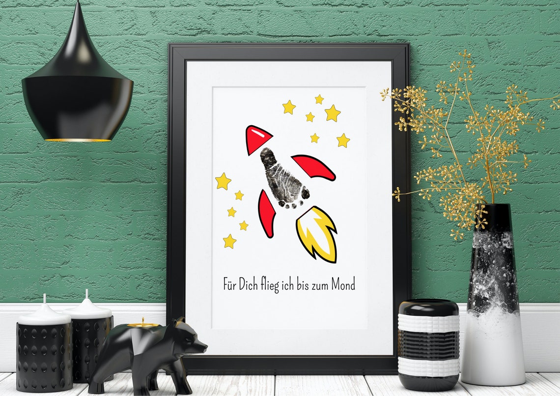 Fly You To The Moon Footprint Rocket Nursery Keepsake Art Poster - Image 2