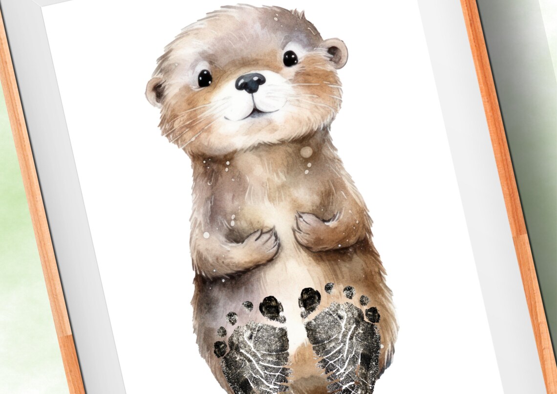 Baby Footprint Otter Prints Nursery Art Print - Image 3