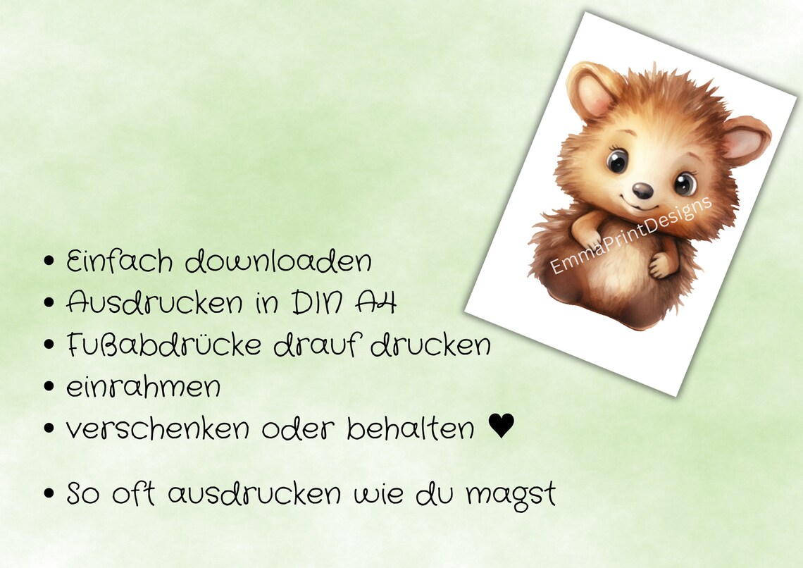 Cute Watercolor Hedgehog Baby Footprint Nursery Keepsake Poster - Image 4
