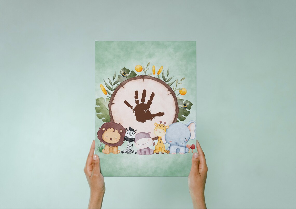 Safari Animals Wood Slice Baby Handprint Nursery Keepsake Poster - Image 4