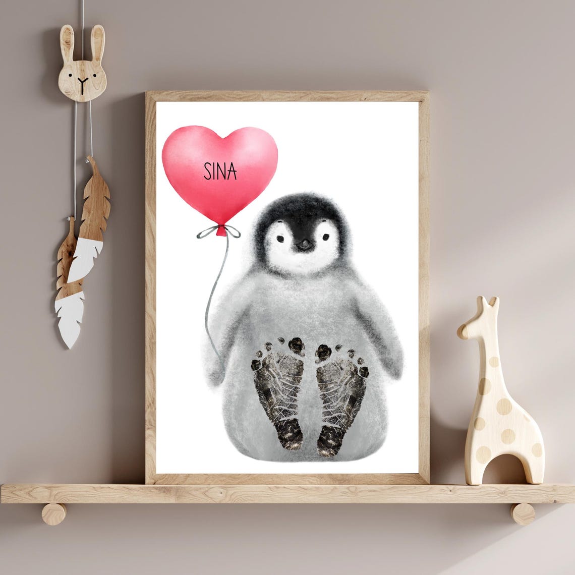 Personalized Penguin With Heart Balloon Name Footprint Poster - Image 3