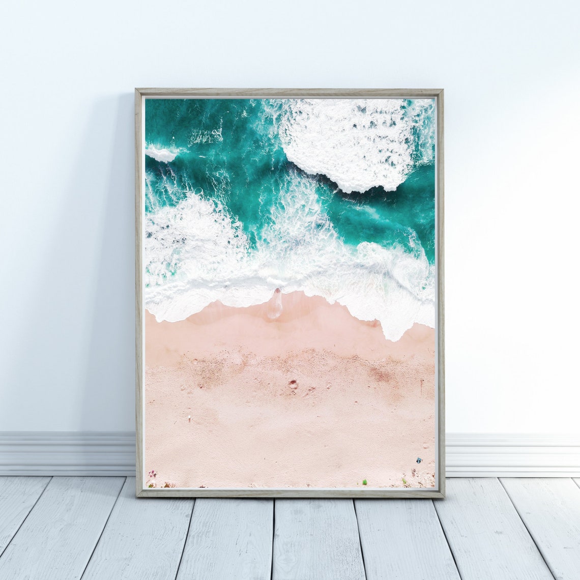 Aerial Beach Poster Turquoise Waves On Soft Pink Sand Shore View