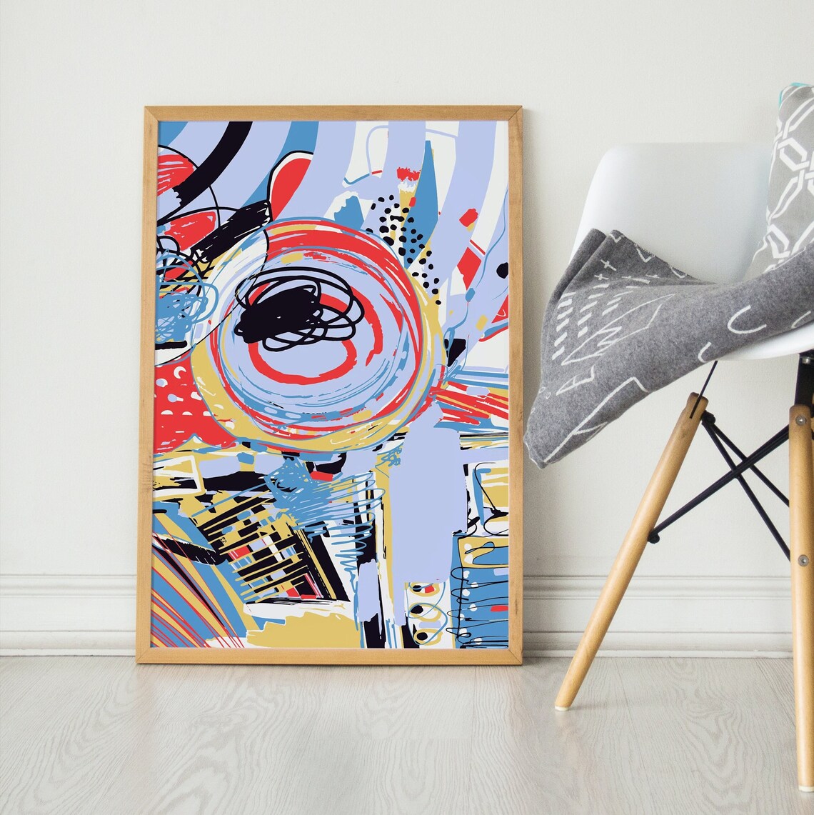 Bold Expressionist Abstract Red Blue Yellow Energy Art Poster - Image 3