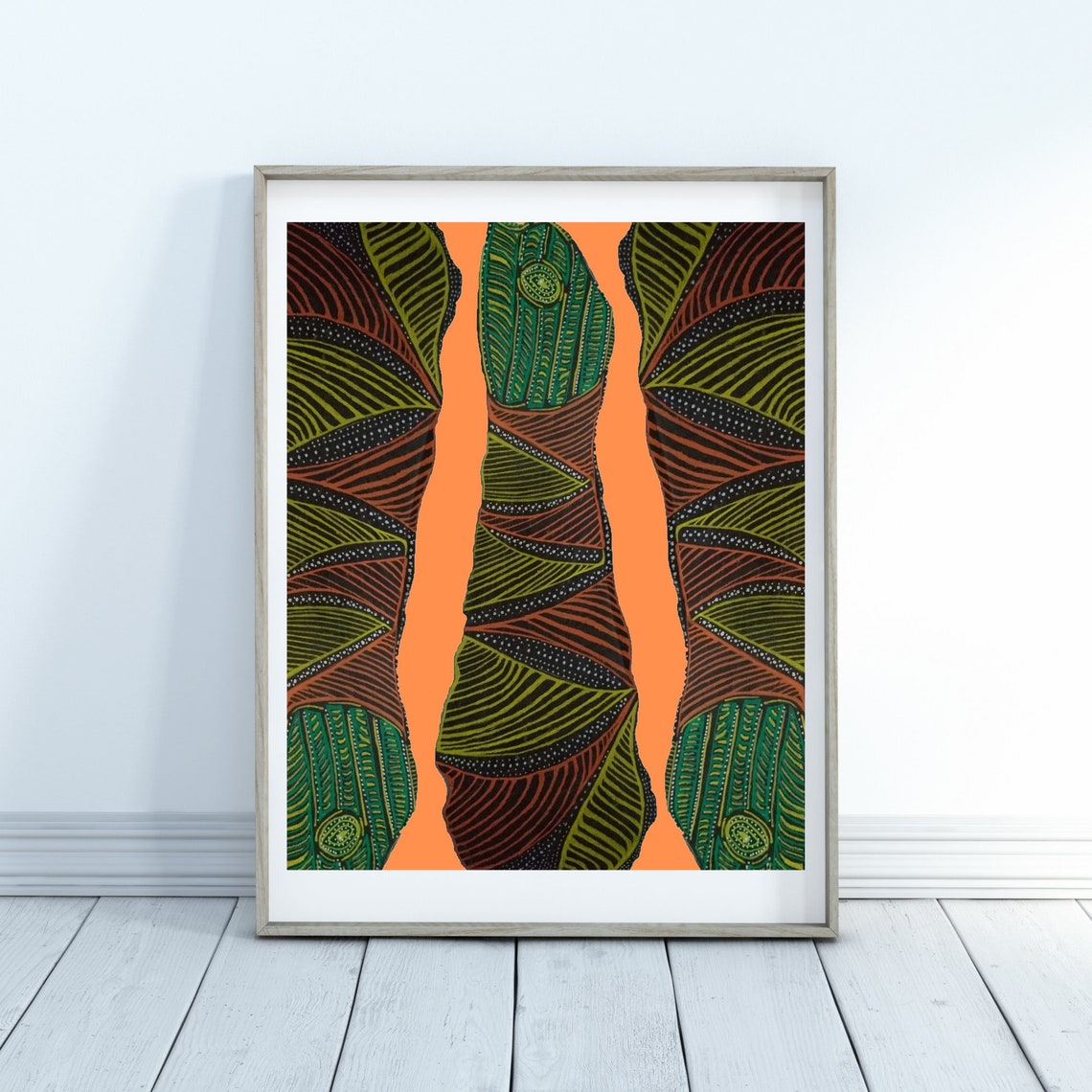 Tribal Abstract Poster Burnt Orange Green And Brown Pattern Lines