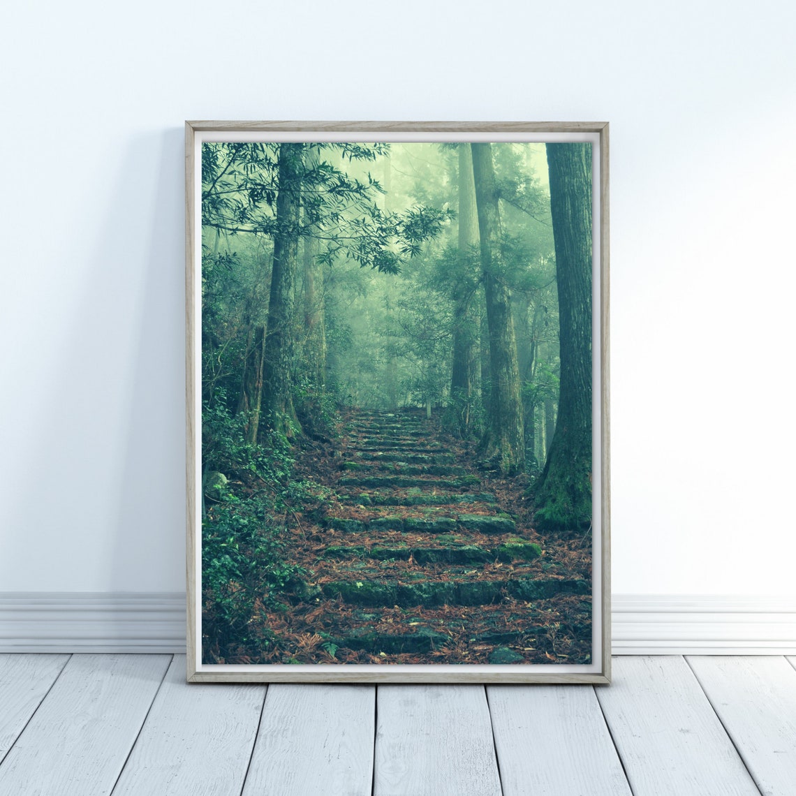 Mossy Forest Steps Poster Ancient Stone Stairs In Green Woods