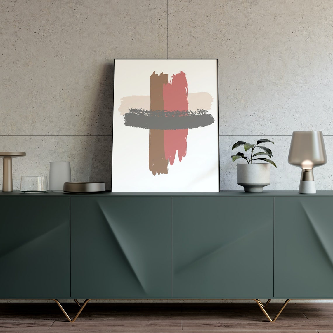 Minimal Brush Stroke Abstract Terracotta Neutral Tone Poster - Image 4