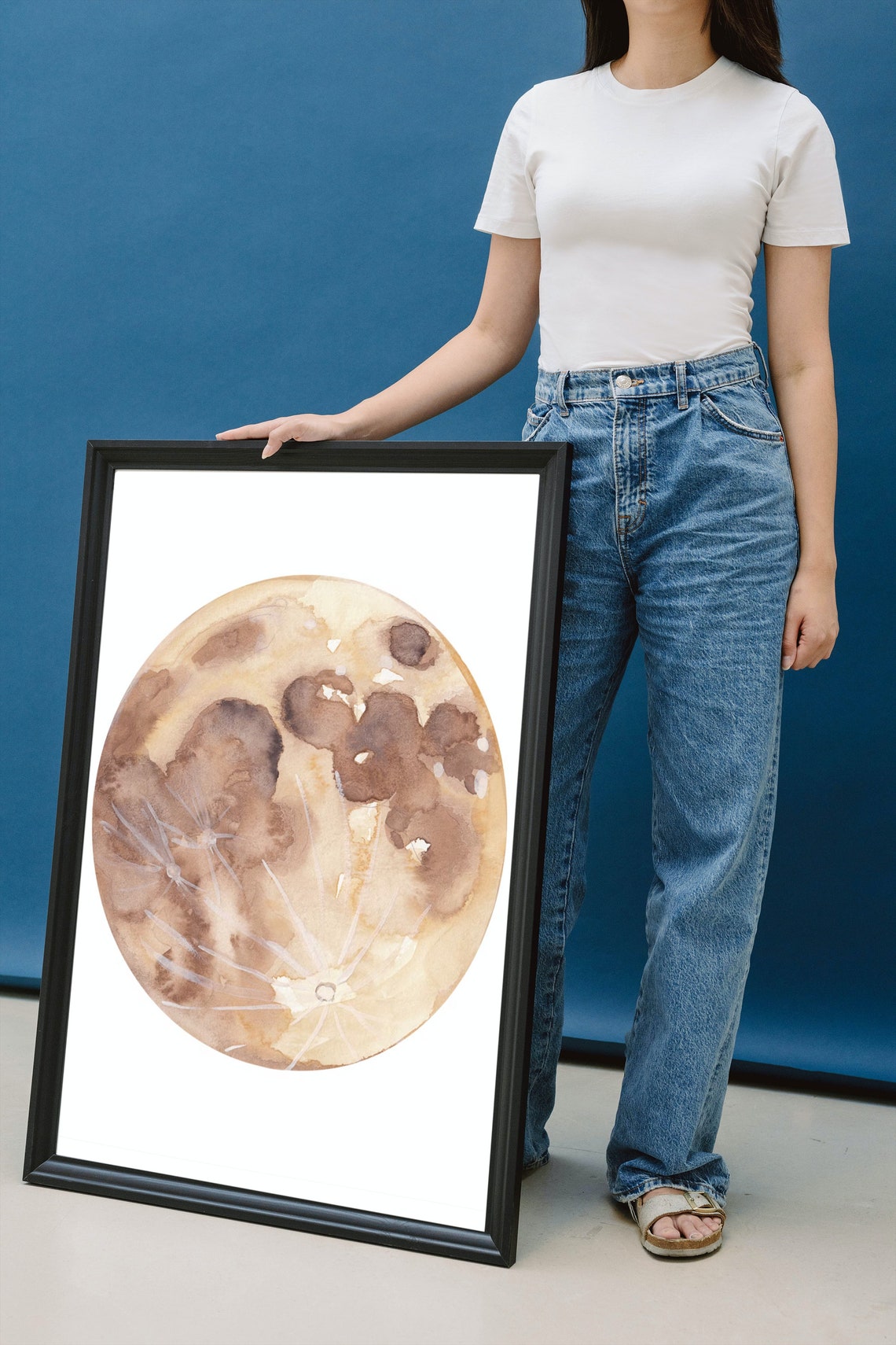 Watercolor Full Moon Poster Earthy Brown Lunar Surface Detail - Image 3