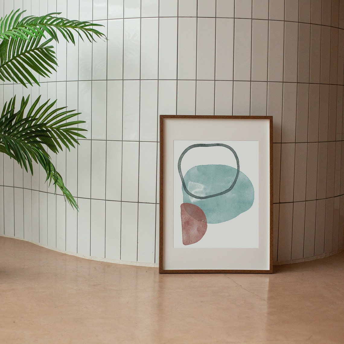 Abstract Watercolor Teal and Terracotta Shapes Modern Art Poster - Image 2