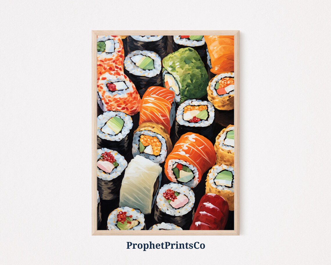 Colorful Sushi Assortment Salmon Nigiri Food Art Painting Poster