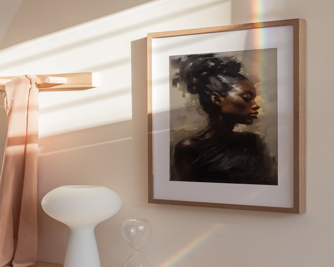 Black Woman Profile Dark Hair Bun Serene Oil Painting Art Poster - Image 3