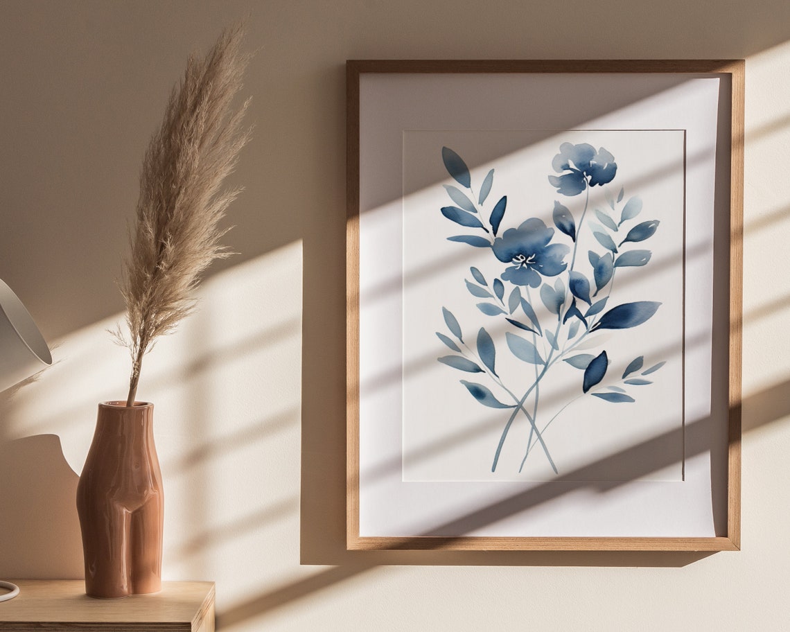 Blue Wildflower Watercolor Floral Botanical Arrangement Poster - Image 4