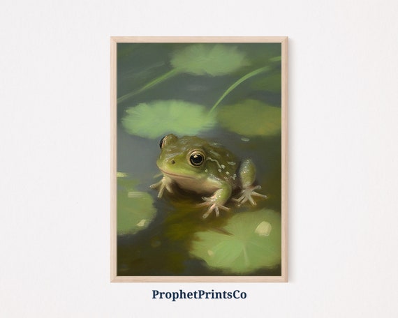 Cute Frog Poster Print Unique Green Wall Art Aesthetic Artwork Gift Retro Frog Home Dcor Wall Art