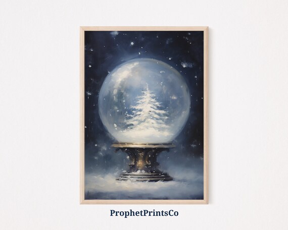 Snow Globe Winter Tree Navy Starry Night Christmas Wall Poster