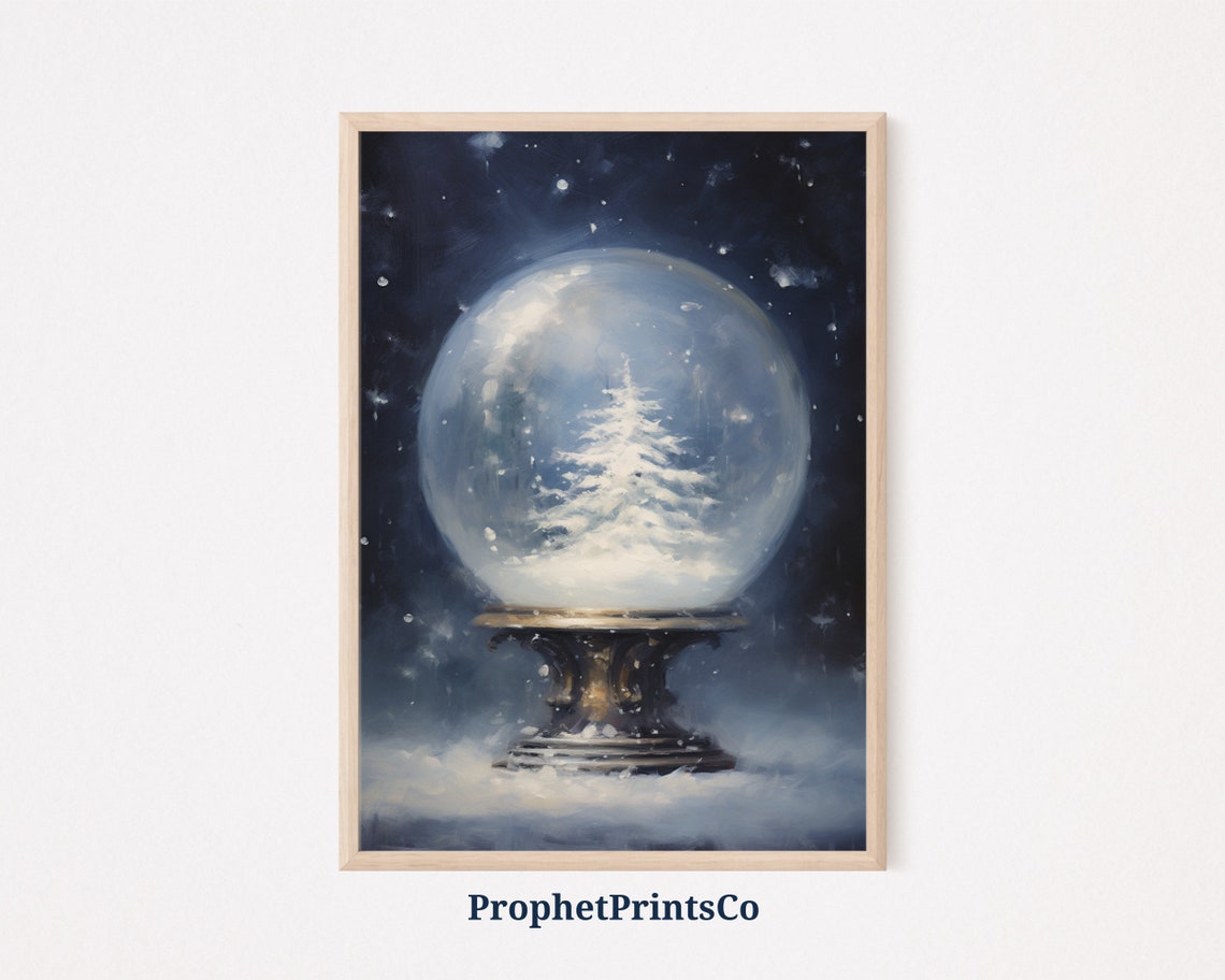Snow Globe Winter Tree Navy Starry Night Christmas Wall Poster