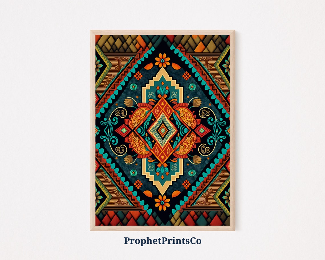 Symmetrical Geometric Diamond Mandala Tribal Style Art Poster