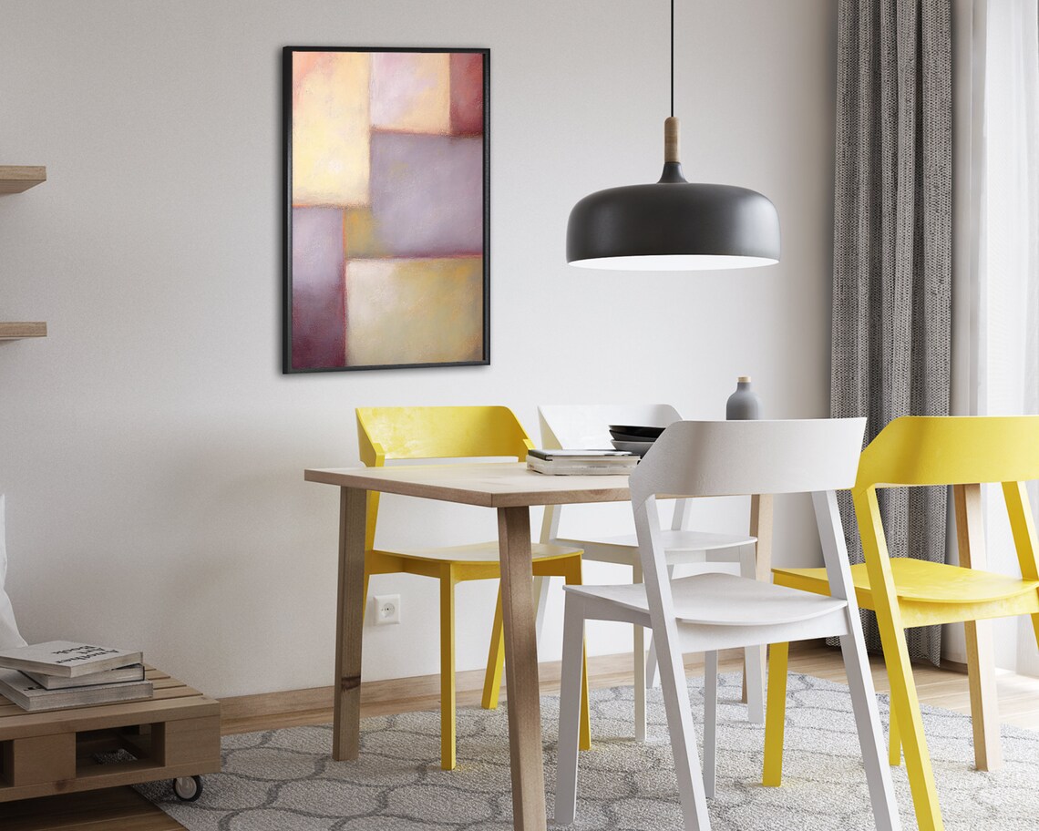 Soft Lavender Cream and Yellow Block Abstract Art Painting Poster - Image 2