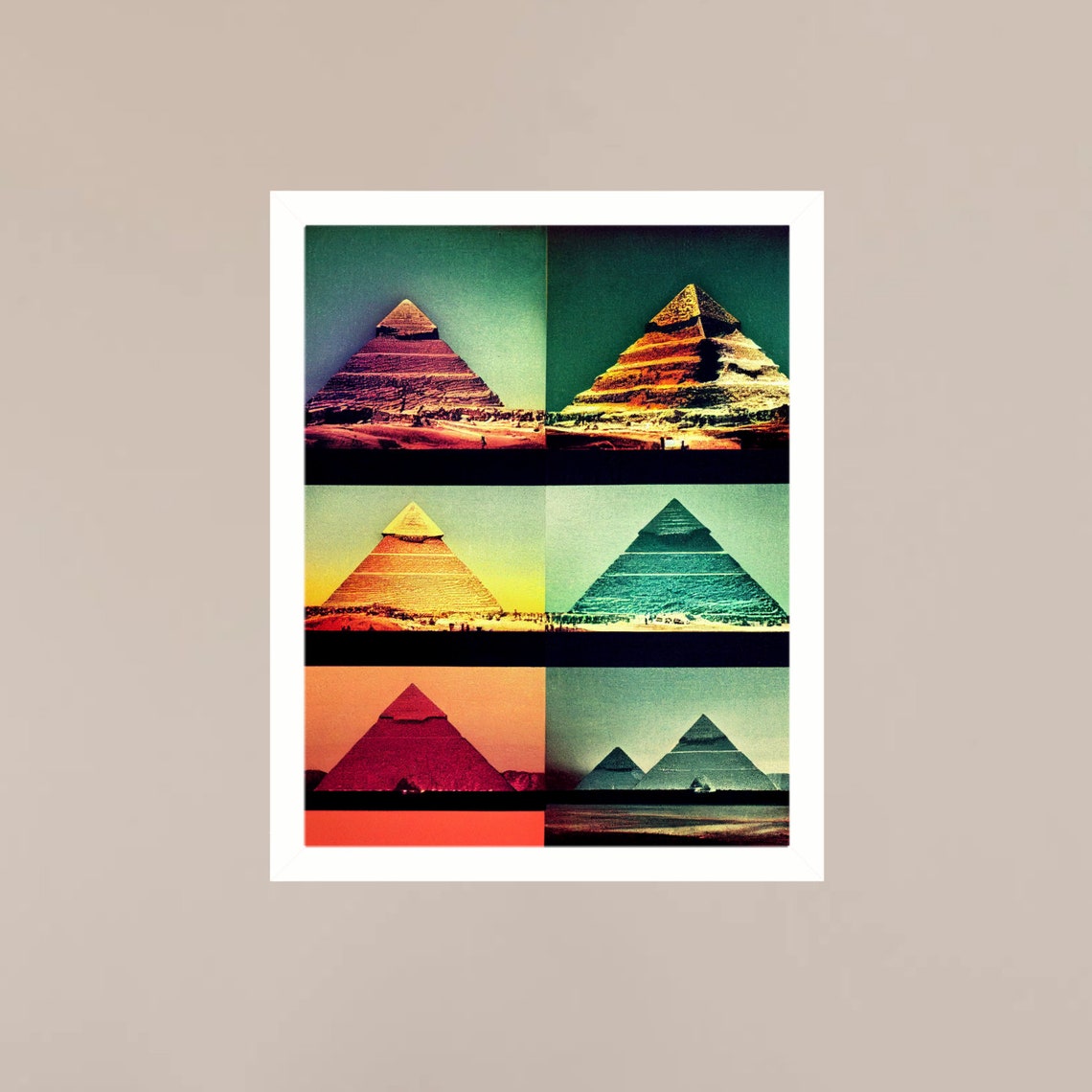 Pyramid Pop Art Grid Six Color Panels Egypt Modern Collage Poster - Image 3