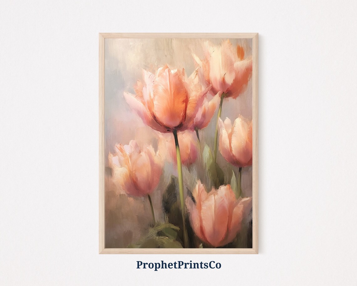 Soft Peach Tulip Blooms Dreamy Pastel Floral Painting Poster