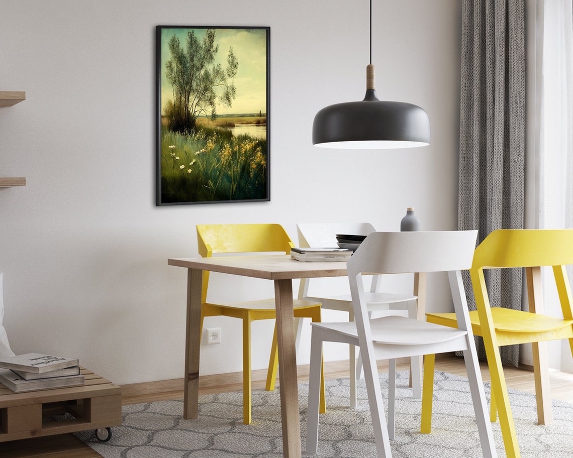 Riverside Meadow with Lone Tree Vintage Impressionist Art Poster - Image 2