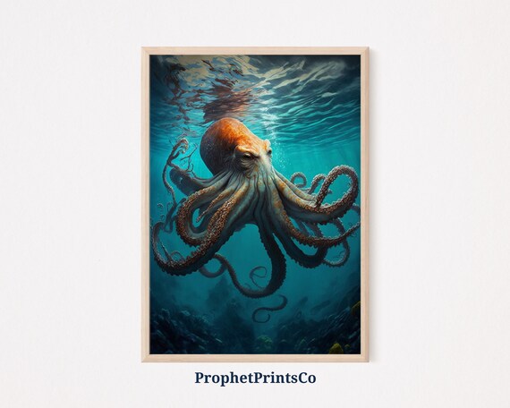 Octopus Painting Poster Print Sea Life Wall Art Octopus Art Gift Original Nautical Home Dcor Wall Art Digitial