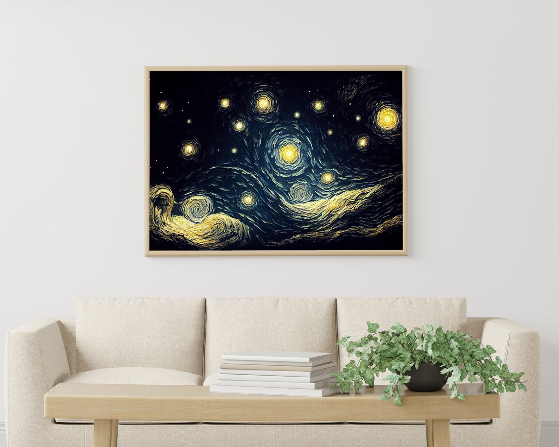 Starry Night Style Swirling Sky Van Gogh Inspired Oil Painting Poster - Image 3
