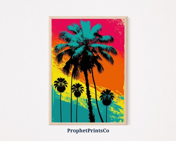 Palm Tree Pop Art Poster Print Cool Tropical Wall Art Colorful Gift Beach House Home Dcor Wall Art Digitial