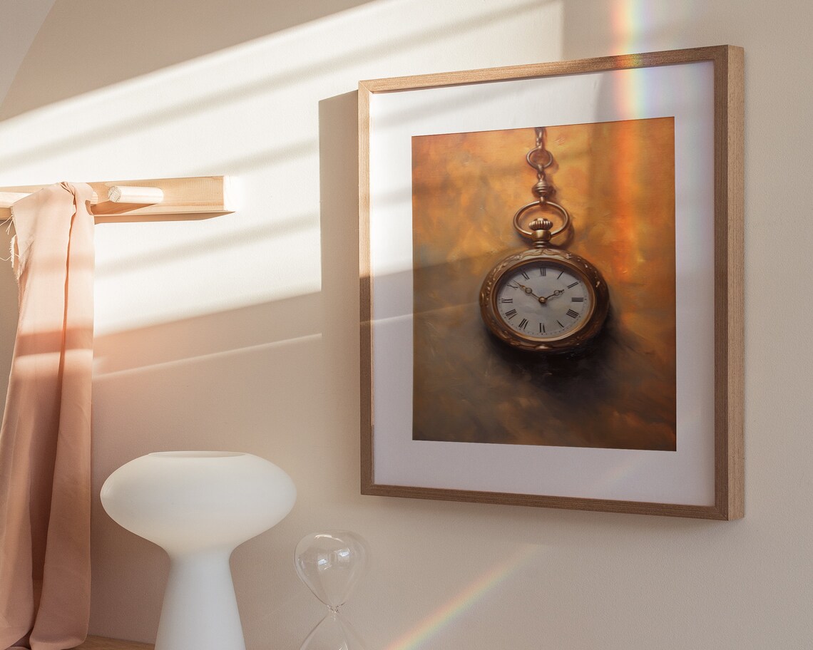 Antique Gold Pocket Watch Hanging Chain Vintage Oil Painting Poster - Image 3