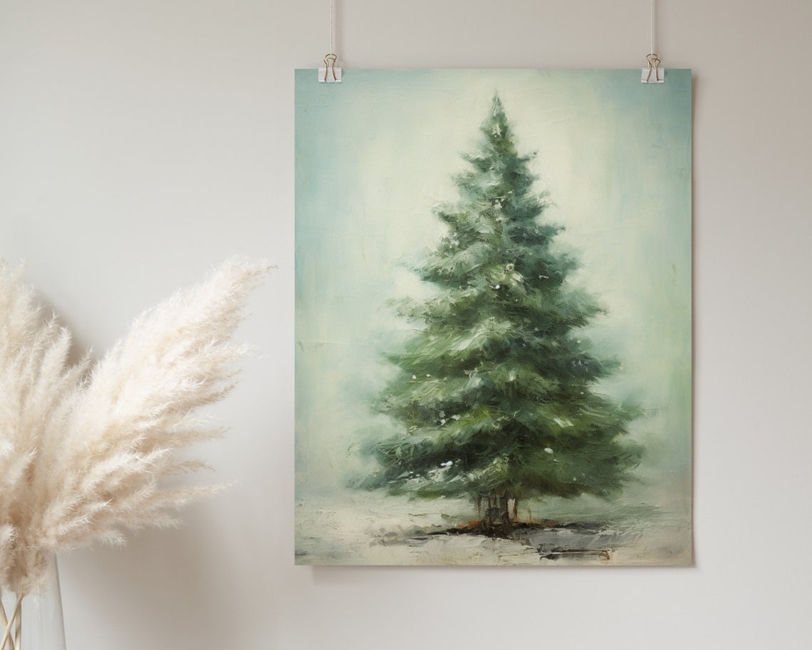 Snowy Evergreen Christmas Tree Vintage Style Minimalist Holiday Poster - Image 2