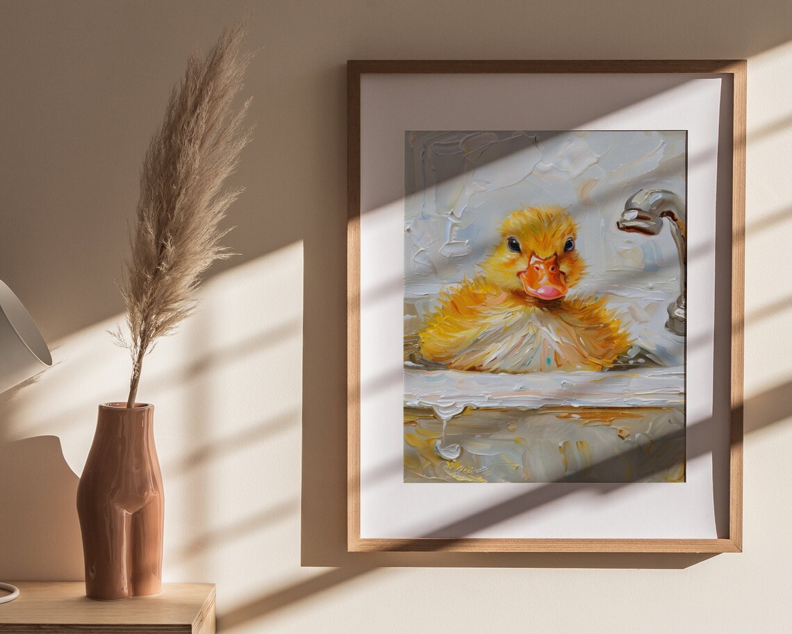 Baby Duck Bath Time Kitchen Sink Funny Oil Painting Nursery Poster - Image 4